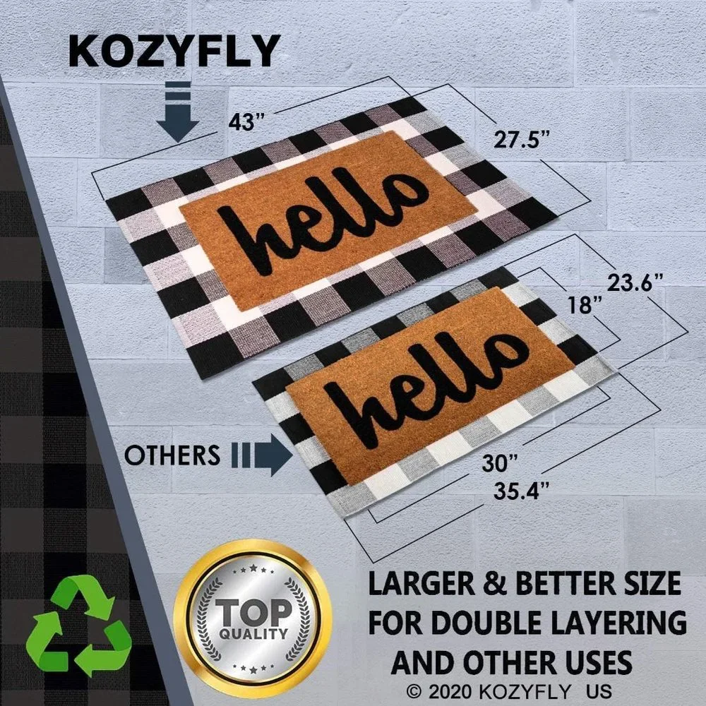 Buffalo Plaid Area Rugs‎ 27.5x4.3 Inches Black and White Checkered Rug Washable